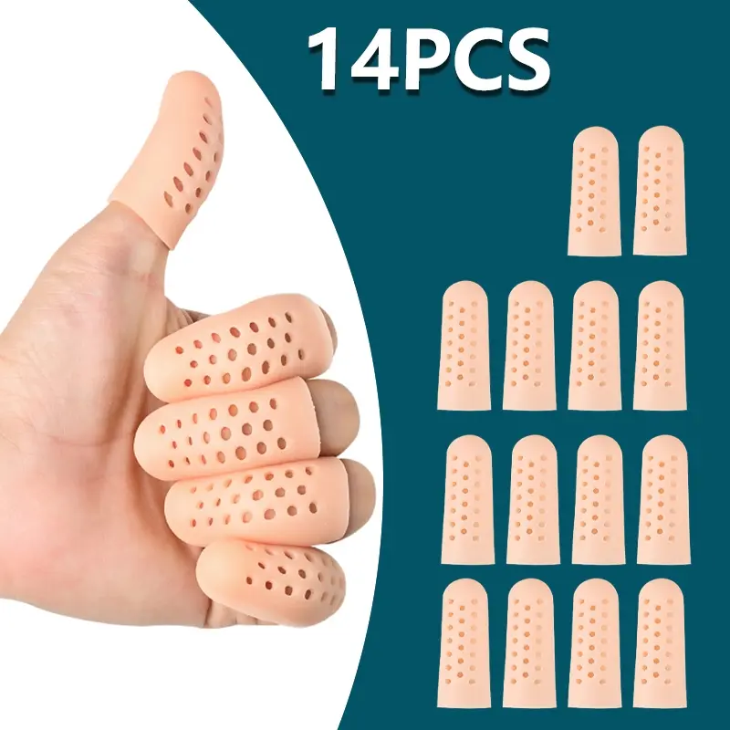 14-Piece Silicone Finger Bed Set with Ventilated Holes, Breathable Finger Covers, Protective Toe Caps, Prevents Wounds & Fingertip Cracks, Fingertip Protectors