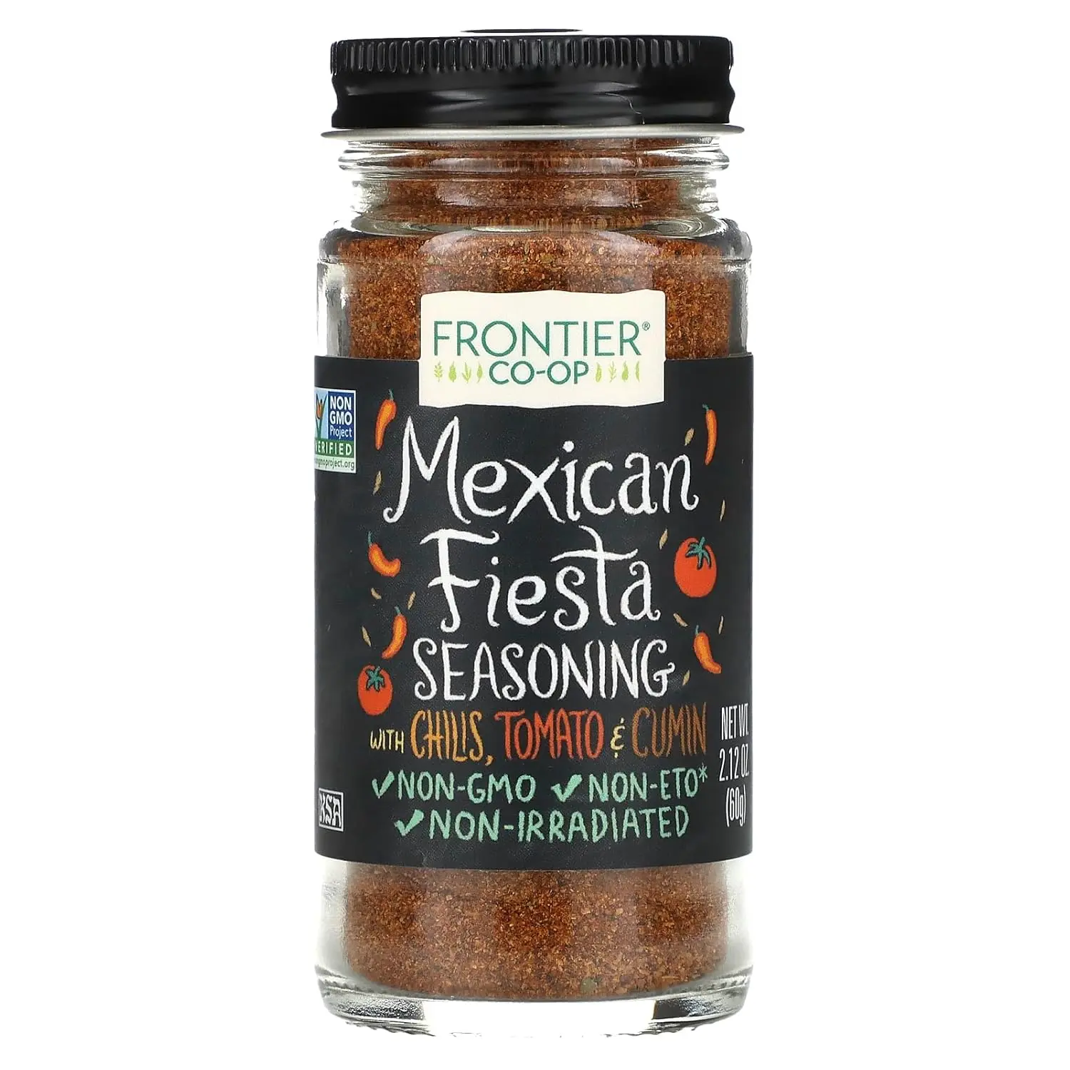Frontier Co-op Mexican Fiesta Seasoning, 2.12-Ounce Jar, Chilis, Tomato & Cumin, Hint Of Lemon Cilantro, Kosher, Non ETO