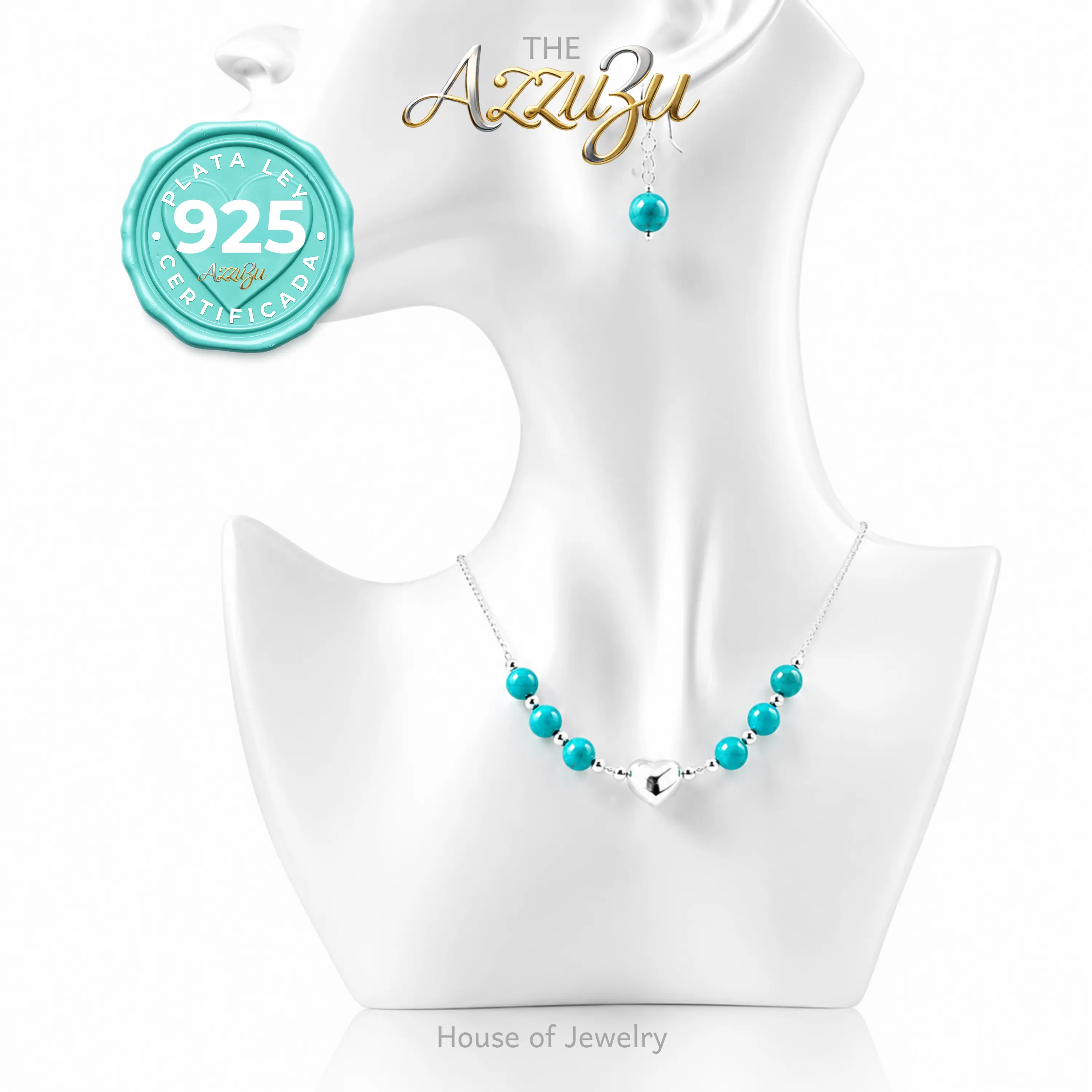 The AzzuZu Sterling Silver Natural Turquoise “Puffed Heart” Necklace