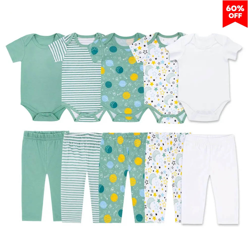 JY.COZY FOR BABY Baby Bodysuit and Pant Set 10-pcs Cotton Soft Newborn Boy Girl Clothes OutfitsNewborn Baby Girl Clothes