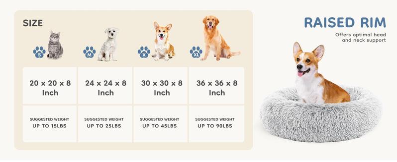 Dog Bed, Washable Comfortable Pet Bed for Medium to Large Dogs, Anti-Slip Round Fluffy Plush Faux Fur Dog Bed for Sleeping, Indoor
