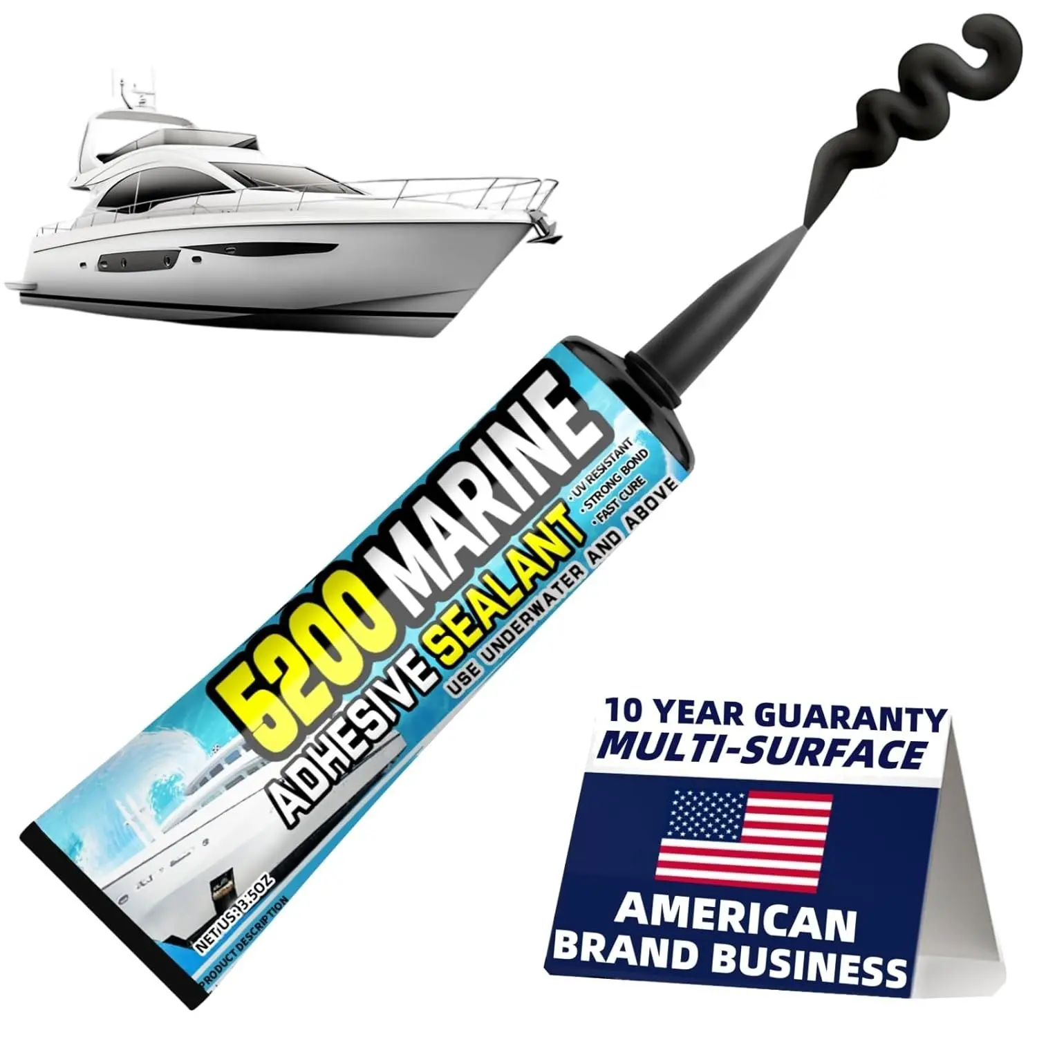 [Black] 3oz Marine Adhesive Sealant 5200 Fast Cure - Permanent, Watertight Bonding and Sealing - UV Resistant, Above & Below Waterline- for , Hulls, Decks & RVs,Pond Sealant