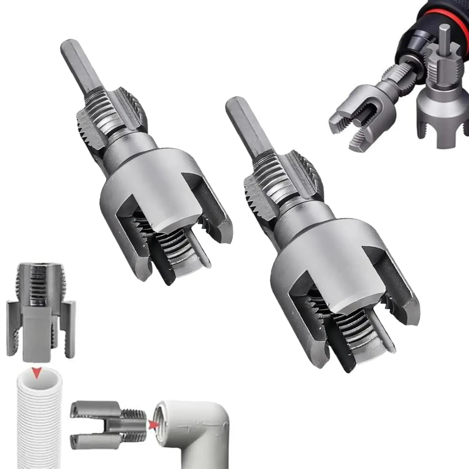 2PCS 1/2'' 3/4'' PVC Pipe Thread Cutting Tool Integrated Internal & External Pipe Threading Tool Upgrade Pipe Thread Cutting Tool for Plumbing DIY Repairs-2 pack