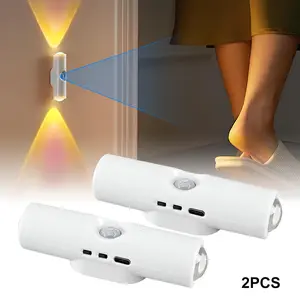 LED Motion Sensor Night Light, 7 Colors Rechargeable Stair Light, Wireless Magnetic & Stick-On Design Wall Lamp, Cordless LED Wall Night Lights for Steps, Bedroom, Hallway, Courtyard, Holiday Decor, 2-Pack