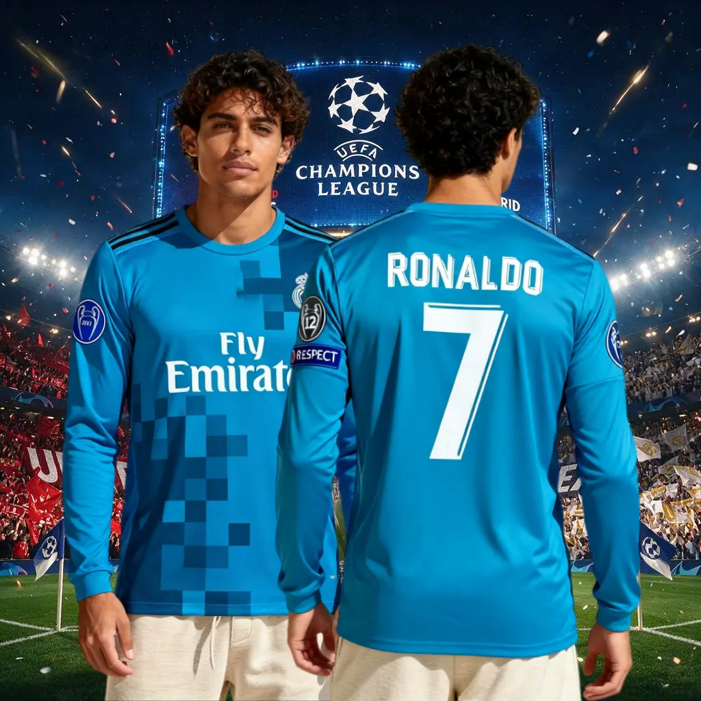 1718 Away Blue CR# 7 Long Sleeve Soccer Jersey