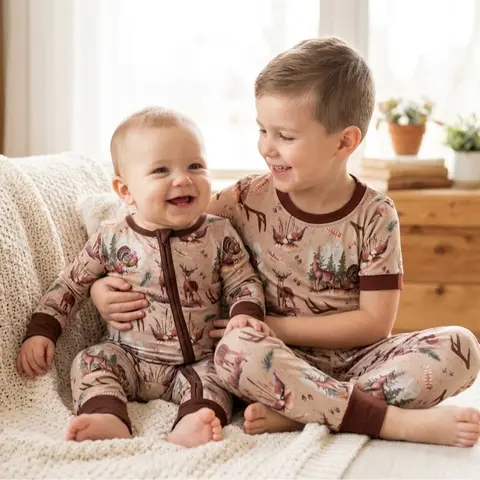 Unisex Outdoor-Inspired Deer Print Modal Baby Romper - Long Sleeve Premium Soft Snug Fitting Sleepwear, Snap Closure Toddler Pajamas, Baby Clothing Bodysuit