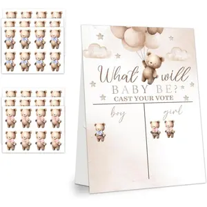 Gender Reveal Party , Teddy Theme  Gender Reveal Voting Board Sign, 48 Boys Girls Teddy Voting Stickers, He or She,  Gender Reveal Party Decorations  for Boy or Girl Shower