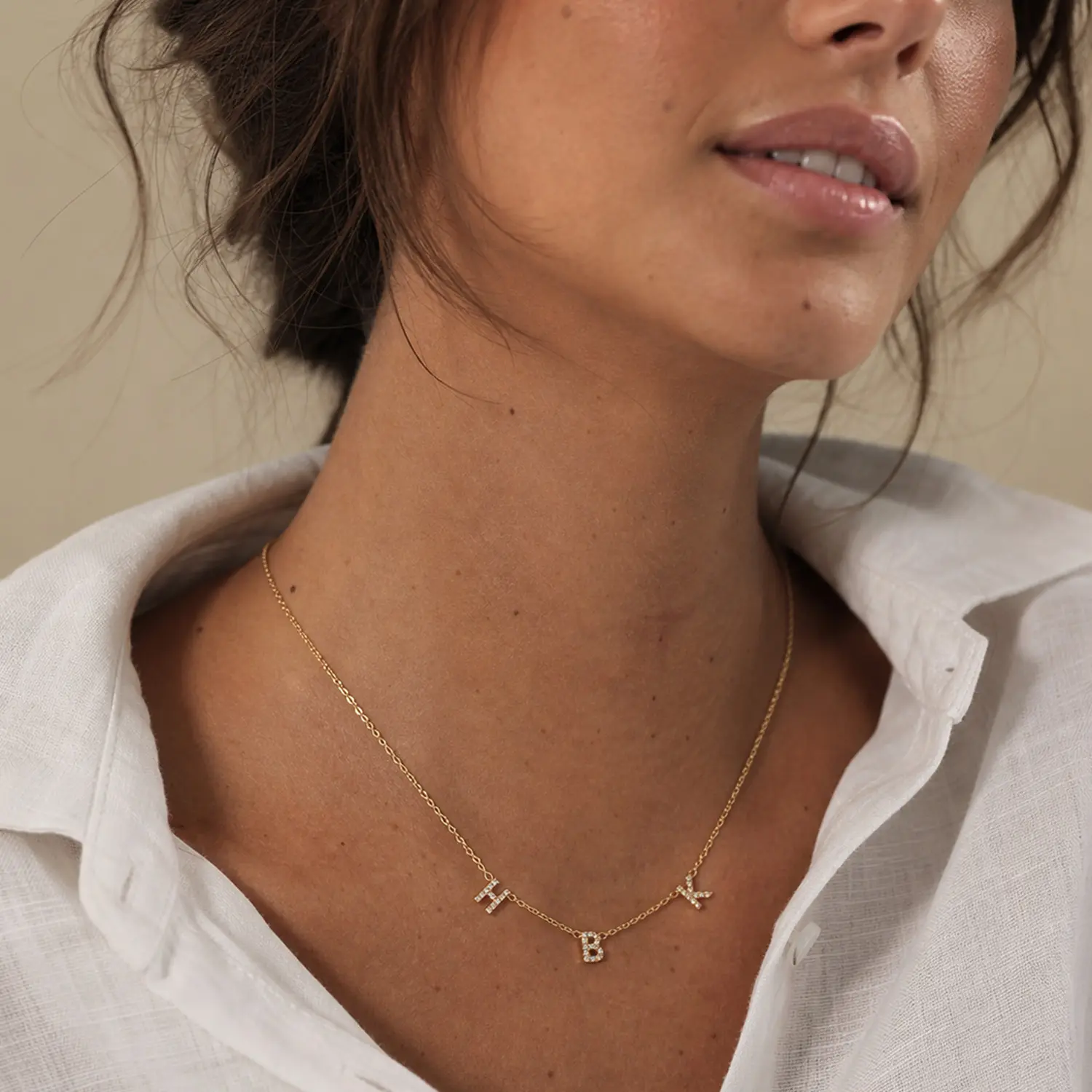 Dainty Three Initials Personalized Necklace, Gold Plated Thin Chain Micro Zircon A-Z Letter Charms Choker, Elegant Custom Monogram Stackable Jewelry Meaningful Gift for Her Best Friend Valentine’s Day