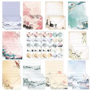 160 Sheets Chinese Painting Stationery Set - Elegant Mountain Water Ink Letter Paper & Envelopes, Vintage Romantic Style