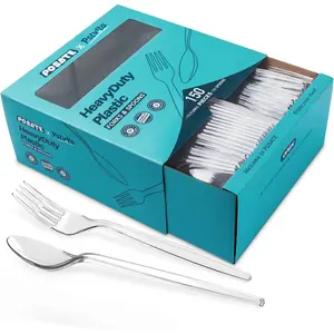 Plastic Forks and Spoons Silverware Set 150PCS, Heavy Duty Utensils 75 Clear Forks 75 Clear Spoons Disposable Utensils