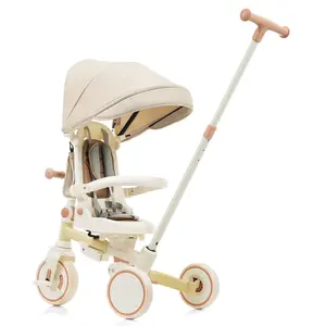 7-in-1 Multifunctional Baby Tricycle Lightweight Foldable Stroller with Adjustable Parent Handle Safety Harness Wheel Brakes Removable Canopy EVA Wheels Soft Seats for 18m-6 Years Boys & Girls outdoorfun teacher appreciation gift