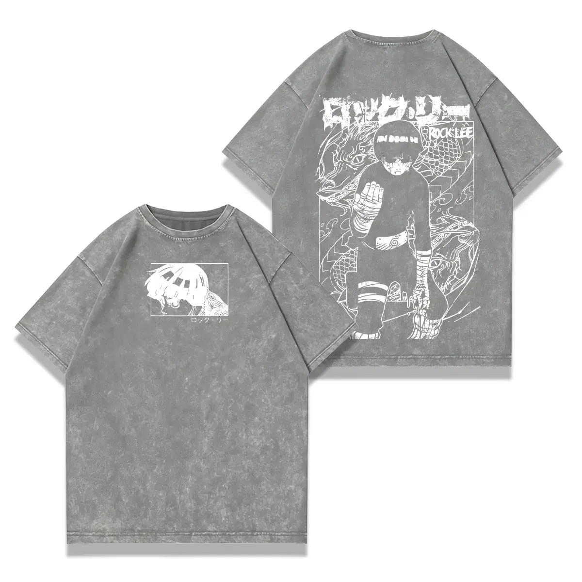 Washed Vintage Anime Graphic Tee Oversized Men Women Hardworking Ninja Spirit Dual-Sided Print Cotton T-Shirt Aesthetic Y2K Streetwear Retro Acid Wash Drop Shoulder Gym Pump Cover Harajuku Manga Clothing Otaku Valentine Gift Top Casual Hip Hop Shirts Appa
