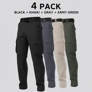 4Pac Men’s Casual Cargo Work Pants, Multi-Pocket Straight-Leg Utility Trousers, for Outdoor and Everyday Wear | Available in packs of 1/2/3/4