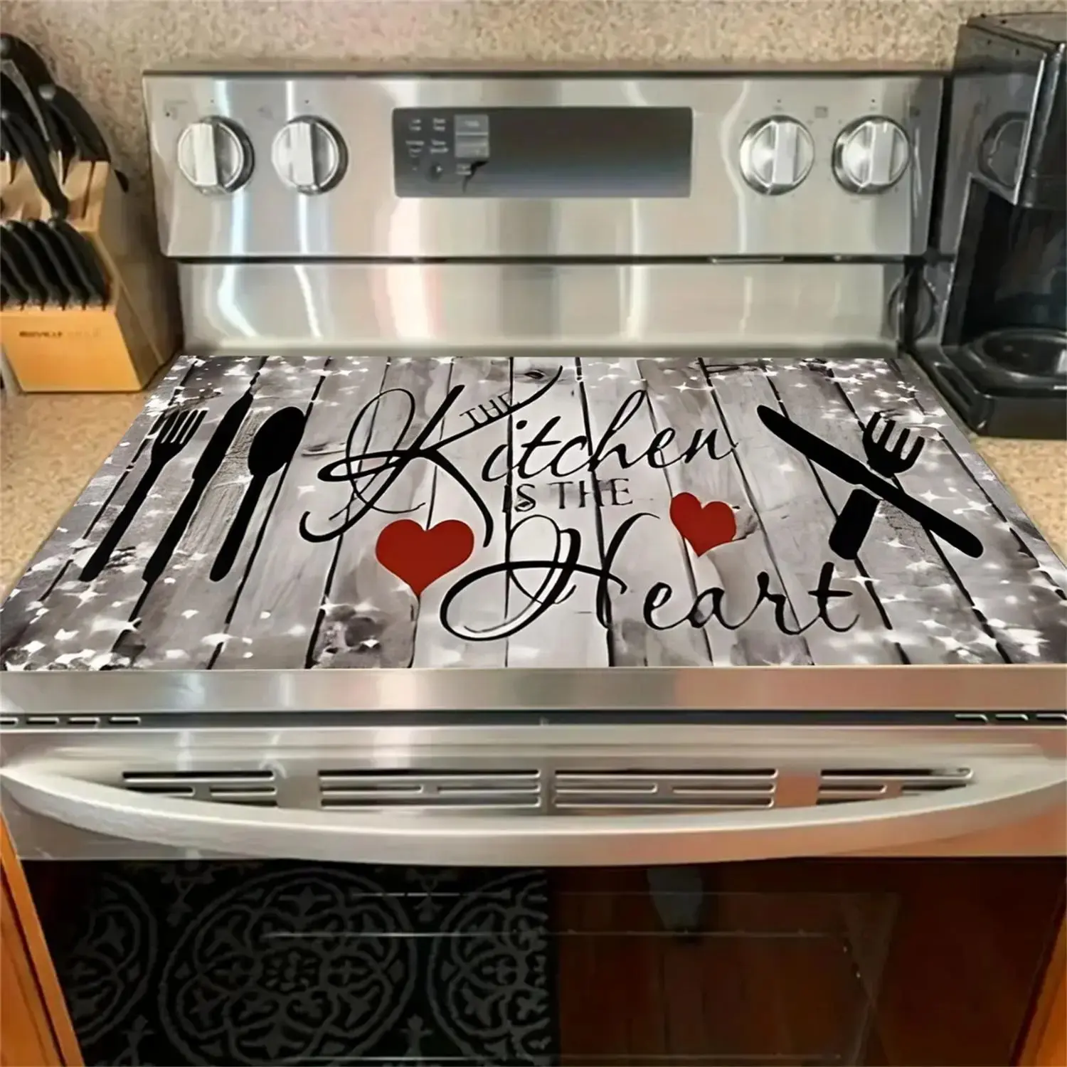 Durable Gas Stove Panel Protector Cover, Heart Wood Grain Design, Scratch Resistant, Easy to Clean, Multi-Purpose for Kitchen, Oven, Washer, Stove Plate, Home, Easy Cleaning
