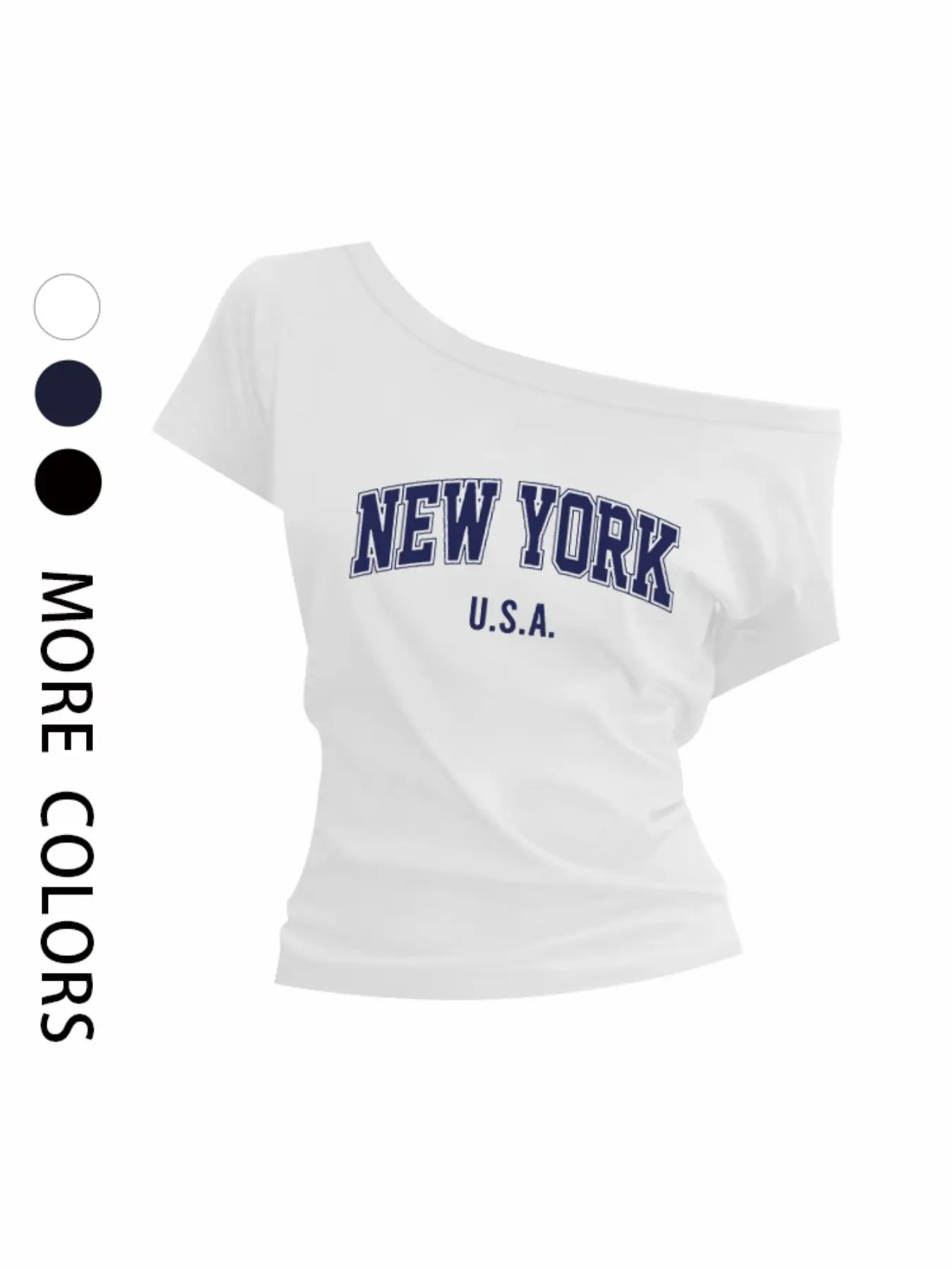 Women's Casual Commuter Loose Shoulder Cut Out T-Shirt, New York Letter Print, Y2K Style, Fashion Trendy Everyday Top for Daily Wear or Parties