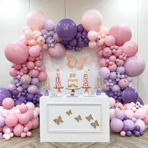 142 count Pastel Pink Purple Balloon Garland Arch Kit Butterfly Stickers  Shower Decorations for Girl Birthday Party Bridal Shower Bachelorette Engagement Party Decorations by