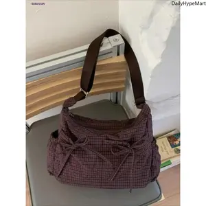 Plaid Bow Crossbody Shoulder Bag, Lightweight Messenger Purse