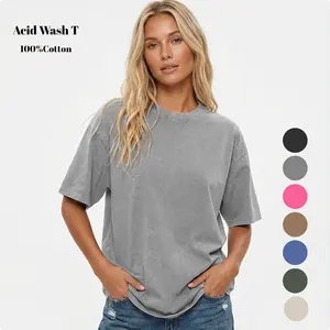 Holafish Women's 2026 Oversized Basic Acid wash Tee Crew Neck Half Short Sleeve Summer Top Casual Loose Fit Solid Streetwear Comfortable Tees Basic Womenswear Shortsleeve Tshirt shirts women graphic Jeans Pants Pants