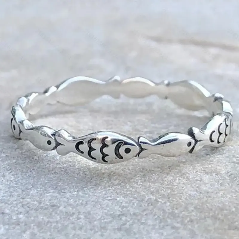 Vintage Fish Ring for Men and Women, Bohemian Fashion Ring, Boho Style Zinc Alloy Band, Unisex Daily Wear Jewelry, Vintage Rings, All-Season Accessory
