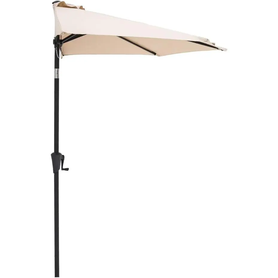 C-Hopetree 9 ft Half Round Outdoor Patio Market Wall Umbrella with Tilt, Beige