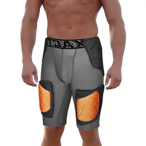 Exxact Sports Gladiator 5-Pad Adult Football Girdle for Men with Cup Pocket, Padded Compression Shorts with Integrated Hip, Thigh, Tailbone Pads, Men's Girdle Football(Grey/Bronze Gold)