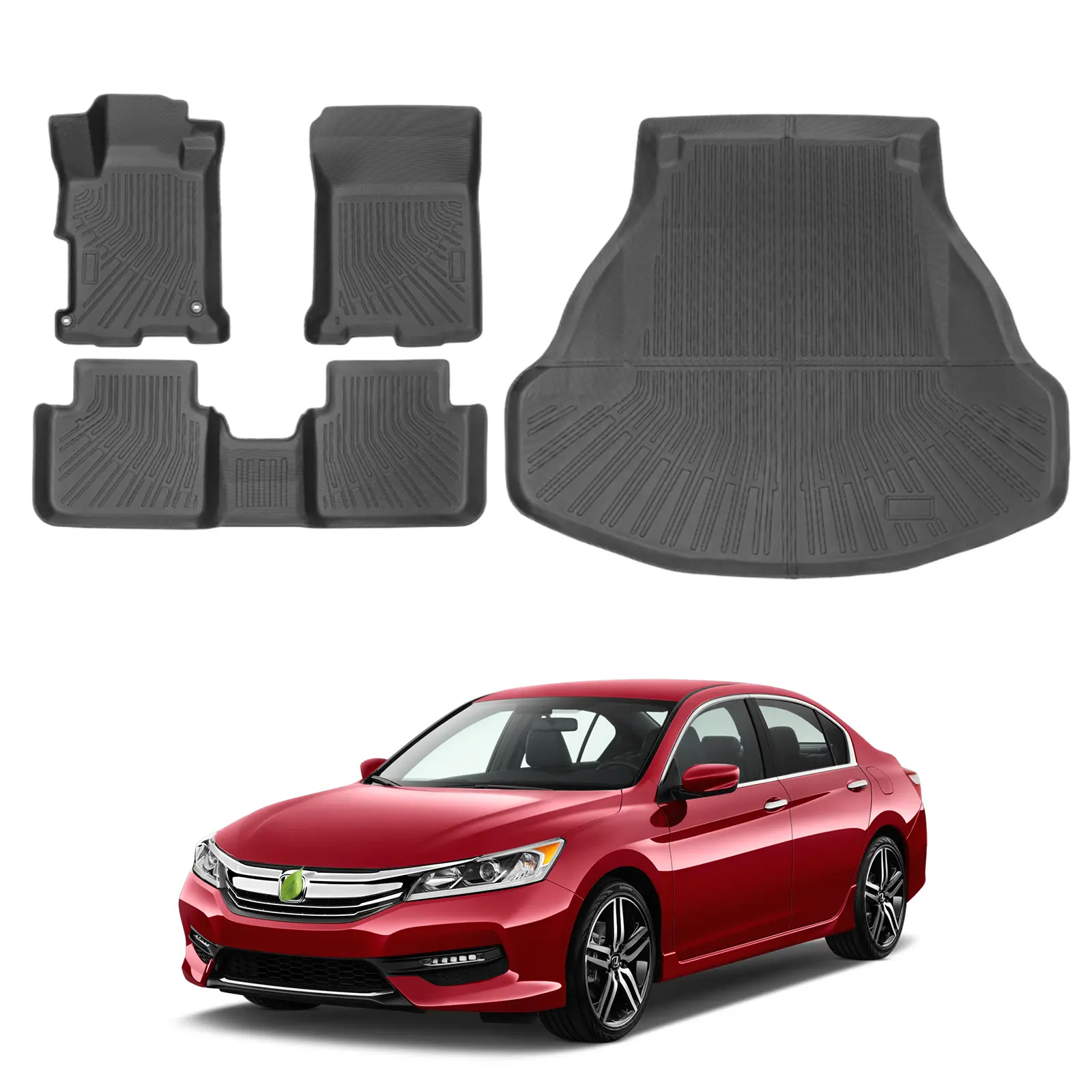 Canvcle TPE Custom-Fit All-Weather Anti-Skid Automotive Floor Mats (3 Pieces) for 2013-2017 Honda Accord Sedan, 3D Laser Scanning Set with Cargo Liner, Flexible Raised Edge Deep Grooves Waterproof Car Interior Accessories, All-Weather Floor Mats, Anti-Ski