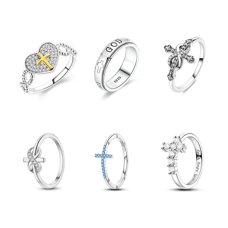 MULA Women's S925 Sterling Silver Cross Ring - Engraved with "Faith, Hope, Love" - Christian Spiritual Jewelry Gift, Beautiful Everyday Fashion Ring, Beautiful Rings