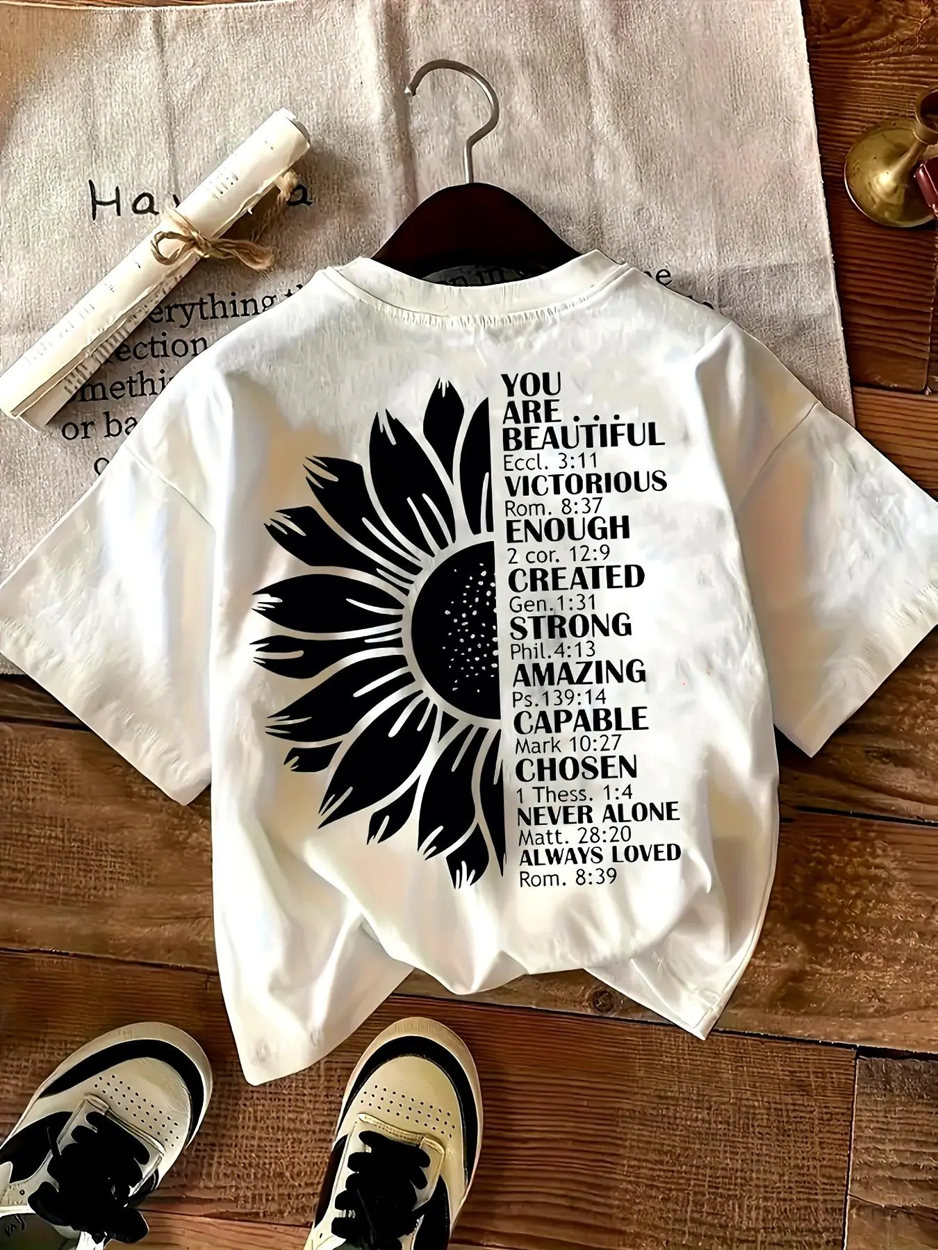 Womens Graphic Tee Letter Sunflower Print Casual Design T Shirt Streetwear Style Crewneck Short Sleeve Soft Cotton Breathable Comfortable Fit Daily Wear Spring Summer Trendy Aesthetic Fashion Top