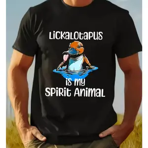 Lickalotapus Is My Spirit Animal Platypus Graphic Oversized T-Shirt, Funny Animal Humor Comfort Cotton Outfit, Cute Fashion Platypus Lover Tee, Best Gift for Animal Lover Family Friends Birthday