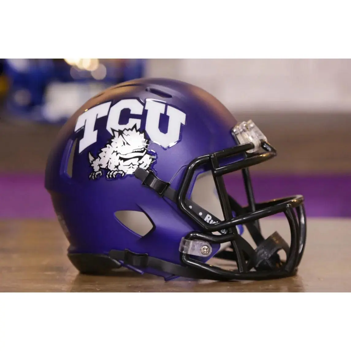 TCU Horned Frogs Collectible Mini-Helmet, 6-In Satin Purple Finish with Official Team Colors, Desktop Replica for Fan Collections, Easy to Collect Perfect Gift, Collectible Helmet, Speed