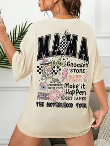 World Tour Concert Tee, Fun Mom Life Graphic Round Neck T-Shirt, Ideal Mother's Day Gift, Casual Fitted Kint Fabric, Everyday All Seasons Wear, Knit Womenswear, Casual Style Tee