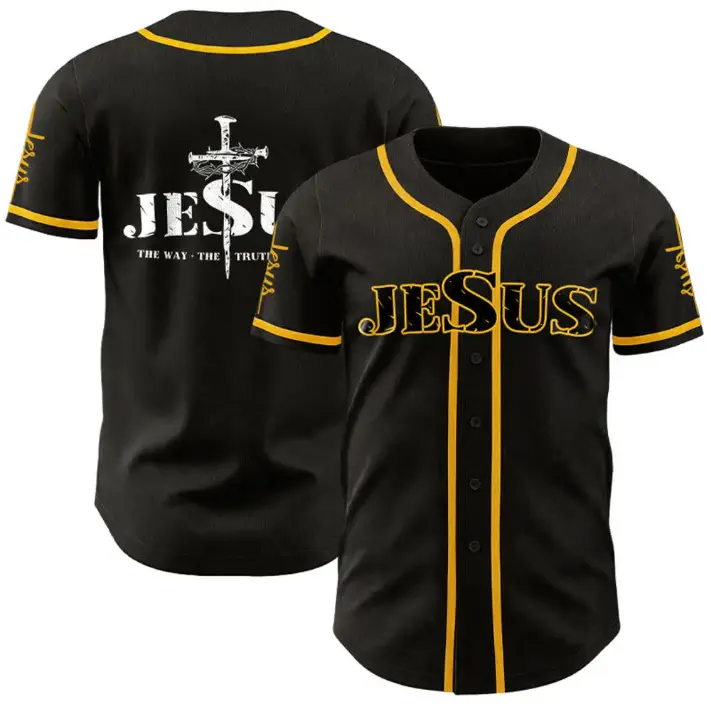 Christianartworkshop Jesus Cross Nail and Crown of Thorns Baseball Jersey