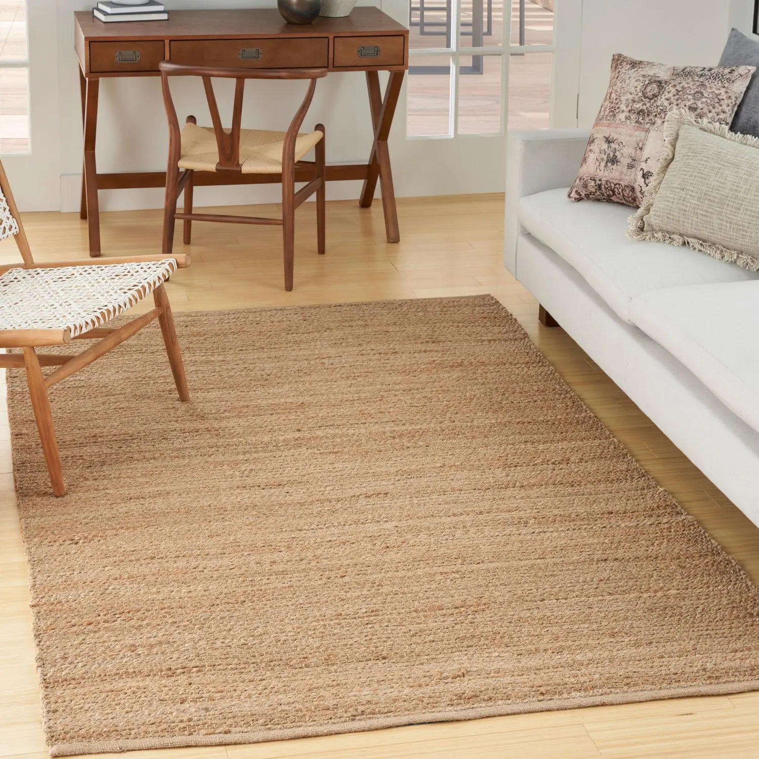 Nourison Natural Jute Flatwoven Area Rug - Boho Style, Farmhouse Kitchen Use, Modern Farmhouse Vibe, High Traffic, Earth Tone Indoor Cottage Decor
