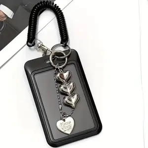 Heart-Shaped ID Card Holder Keychain, Work Badge Keyring with Photo Storage, Small Card Protector for Office & Daily Use, Retractable Badge Reel