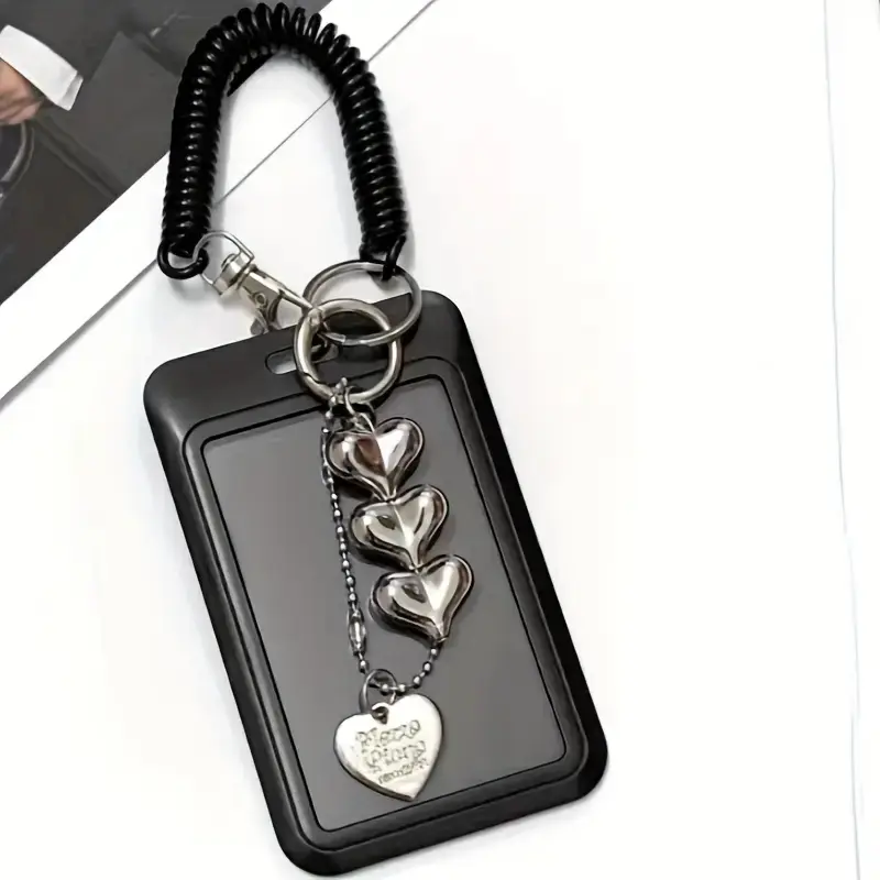 Heart-Shaped ID Card Holder Keychain, Work Badge Keyring with Photo Storage, Small Card Protector for Office & Daily Use, Retractable Badge Reel, Badge Accessories