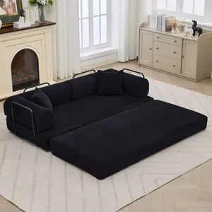 Convertible Sofa Bed, Sectional 78.7" Corduroy Sleeper Couch Furniture, No Assembly Folding Sofa, 700LB Capacity Guest Bed, Space-Saving Sectional Floor Couch for Living Room Apartment, Designer Boneless