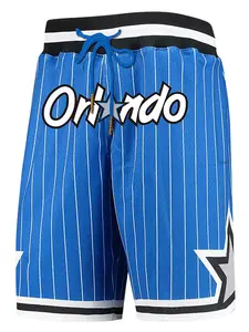 Men's Striped Print Letter Patched Drawstring Waist Basketball Shorts, Loose Casual Breathable Comfortable Zipper Pocket Design Mesh Shorts for Daily Wear Athletic Shorts