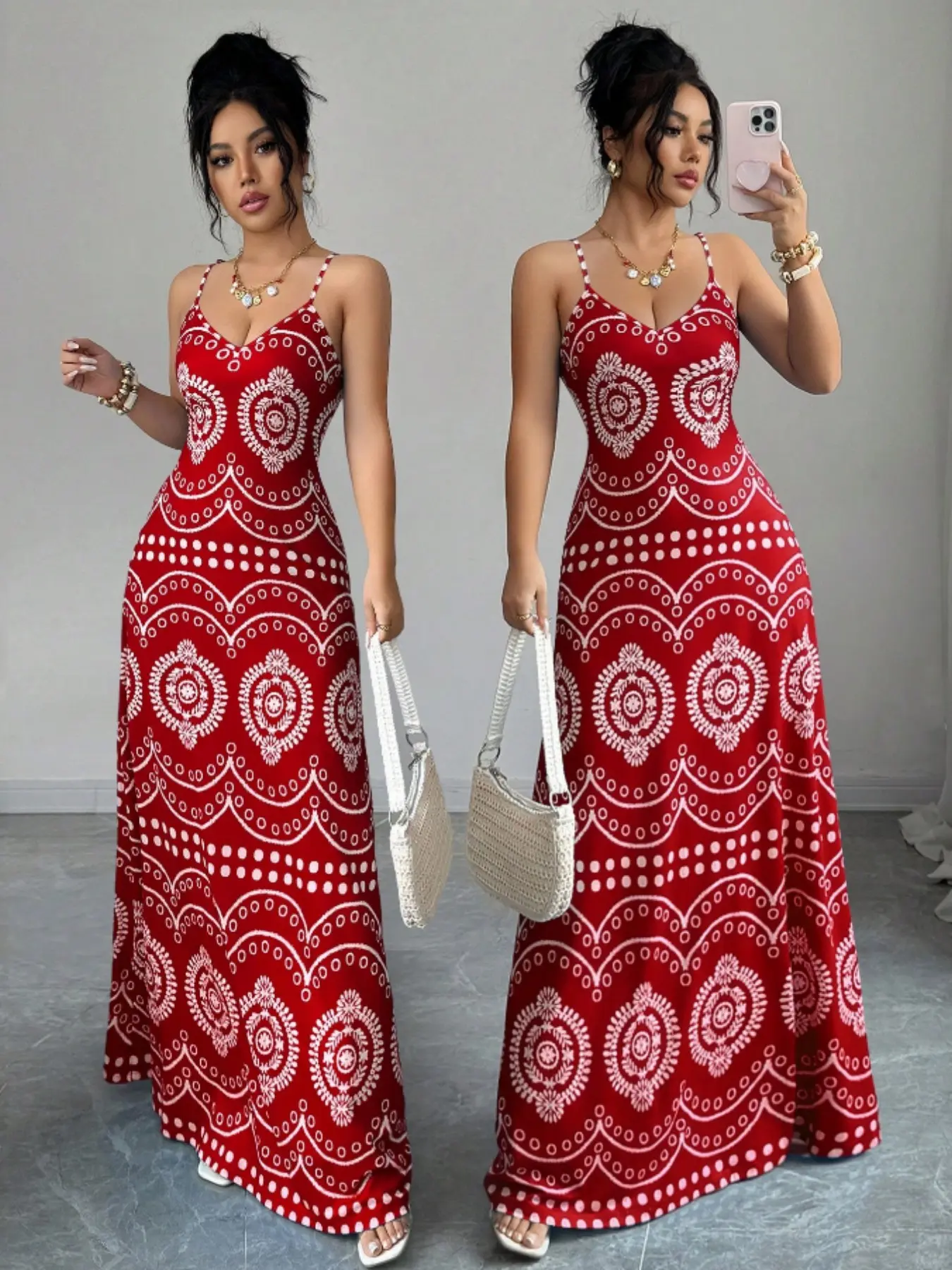 Women's Floral Halter Long Dress, Chic Fashion Casual Wear Boho Bohemian Summer Waist Cinch Slimming Beach Vacation Style, Elegant Flowy Maxi Dress for Women Boho Beach Sundress