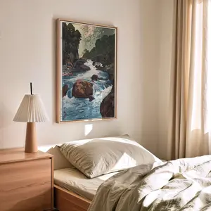 Vintage Japanese River Nature Print | Yoshida | Minimalist Landscape Art | Japandi Wall Decor | Large Woodblock Mountain Art Print