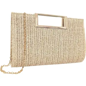 Gets Straw Clutch Purses for Women Summer Top Handle Handbag Woven Ratten Crossbody Bag Wicker Clutch Bag for Travel