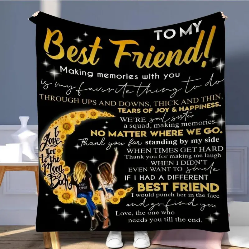Letter & Sunflower & Moon Pattern Blanket, Slogan Print Blanket, Soft Throw Blanket, Air-conditioned Room Blanket, Warm Nap Blanket for Home & Office, Gift for Best Friend
