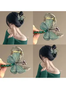 Vintage Embroidered Butterfly Hair Claw Clips for Women, Medium Size Half Up Hair Clips, Elegant Back Head Shark Clip Hair Accessories