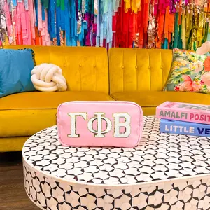 Gamma Phi Beta Greek Letter Chenille Patch Bag - Pink