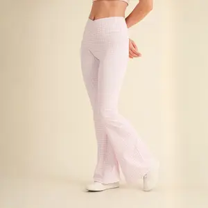 Layla Crossover Yoga Pants: Pink Gingham