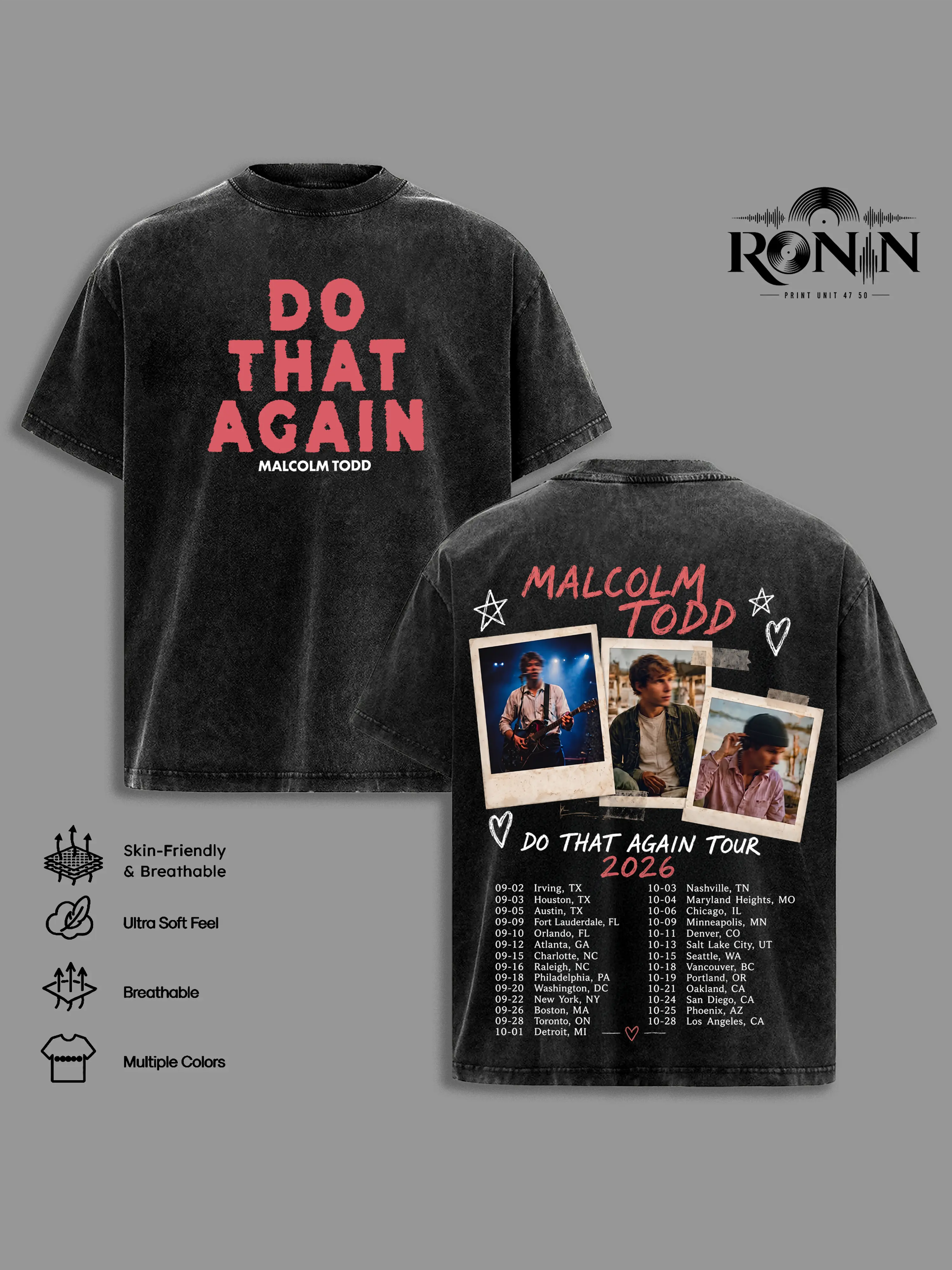 Malcolm Todd Do That Again Tour 2026 Vintage Graphic T Shirt, Indie Pop Concert Tee, Double Sided Tour Dates Shirt, Retro Washed Oversized Unisex Heavy Cotton Streetwear Top, Music Fan Gift Apparel, North America Tour Merch Tee