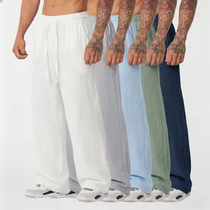 Men’s solid-color casual pants, 5-pack, elastic waistband with drawstring, breathable drapey wide-leg long pants
