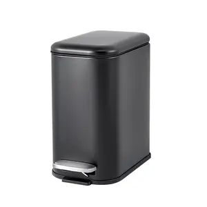 Slim Stainless Steel Trash Can with Soft Close Lid Small Space Saving Indoor Garbage Bin with Hands Free Step Pedal Removable Inner Bucket Fingerprint Proof Waste Basket for Bathroom Bedroom Toilet Office 1.3 Gallon 5/12L
