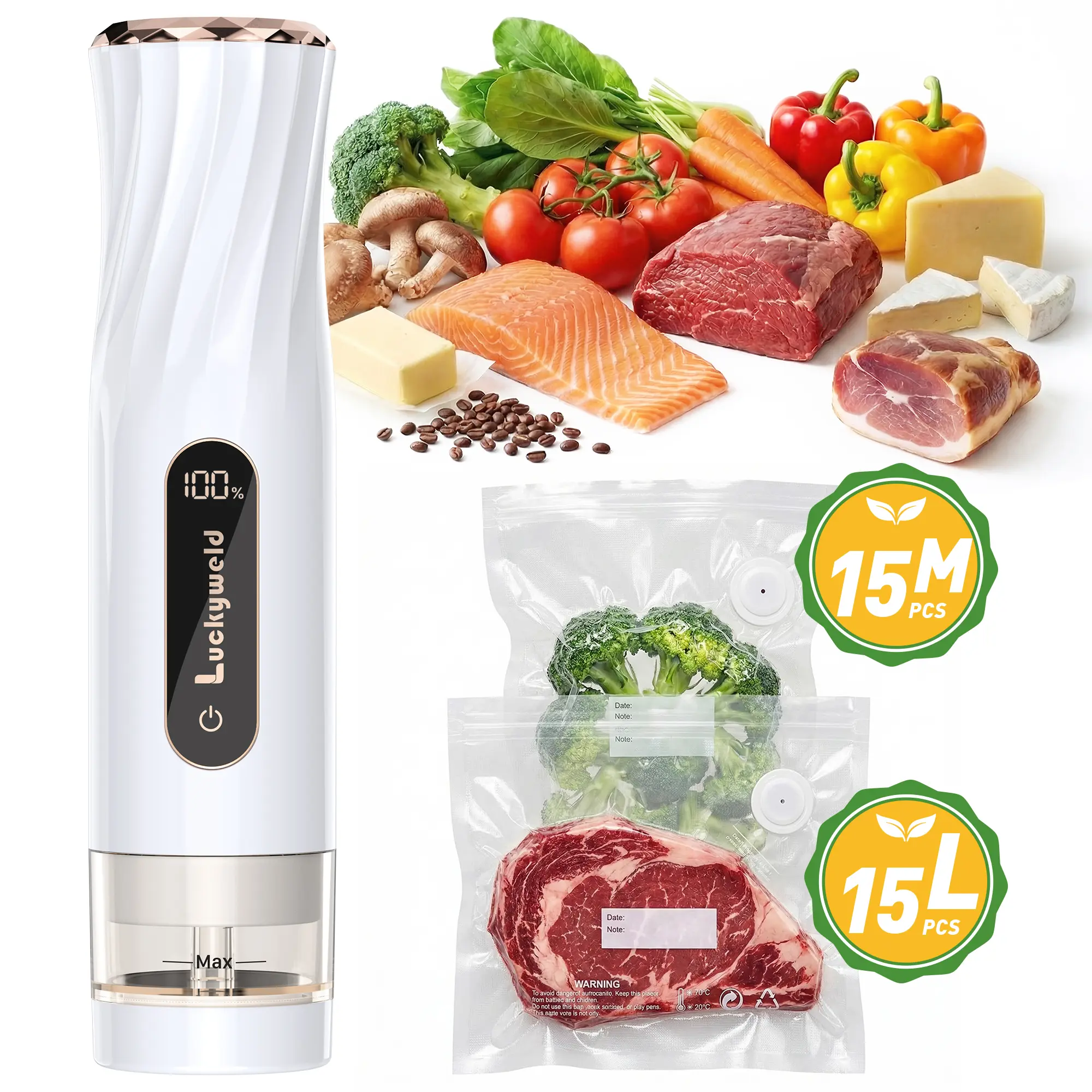 Vacuum Sealer for Food with Visual Water Storage Tank, Handheld Saver Vacuum Sealer Machine with 30 Reusable Bags for 5X Preservation & Fresh#Summervibes