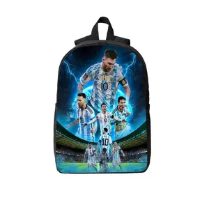 Lionel Messi Argentina National Team 17" Laptop Backpack, Durable Polyester with Breathable Shoulder Straps, Two-Way Zippers & Side Pockets, Ideal for School, Travel & Football Fans