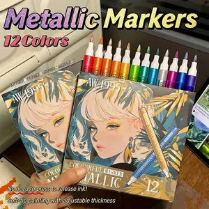 12pcs Brush Tip Metallic Markers Set, No Bleed Soft Brush Pens, Vibrant Colors, Art Stationery for Students, Creative Drawing Tools